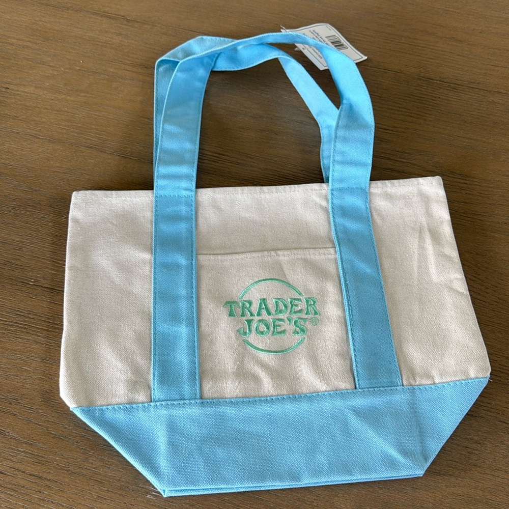 Trader Joe’s mini canvas tote pastel blue NWT
